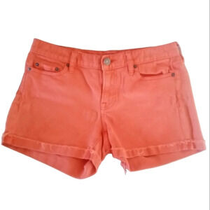 J. Crew Bright Melon Orange Stretch Button Fly Denim Hipslung Shorts Size 4